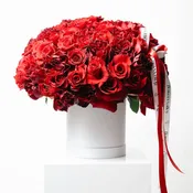 100 Roses in Signature Box – Mixed Red Rose Arrangement
