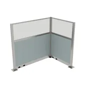 Acoustic Portable Partition Pre-Configured Hush Panel Electric Cubicle, L Shape 6' x 4' w/ Window Powder Blue Woven Fabric - Silver Trim