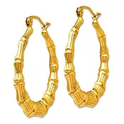 14k Gold Bamboo Hoop Earrings, Medium 3/4 inch or 20mm Diameter