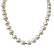 10mm and 7mm White Pearl Beaded Necklace with 18k Yellow Gold Accents