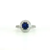 14K White Gold Double Natural Diamond Halo Sapphire Engagement Ring