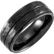 Grooved Flat Edge Black Titanium 8mm Band Hammered Finish