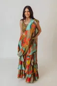 Abstract Silk Ruffle Saree Dress