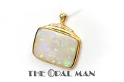 Beautiful Australian White Opal Pendant in 14K Gold Setting. Diamonds. – 424-00068