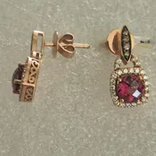 14kt Rose Gold, Lady's Rhodolite Garnet and Diamond Halo Fashion Earrings