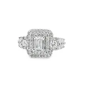 14K Gold White Halo 6x5mm Emerald Cut Engagement Ring - 1.08 CTW Diamond