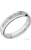 5 mm wide/Domed/Cobalt Chrome band with a Half Eternity arrangement of .07 carat Round Diamond stones in a Channel setting.