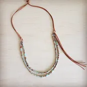 **Aqua Terra Double Strand Barrel Beaded necklace w/ Tassel 263o