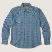 Men's Blue Mini Check Long Sleeve Cowboy Western Snap Shirt