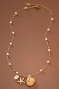 18k Gold Pvd Plated Stainless Steel Beach Themed Necklace