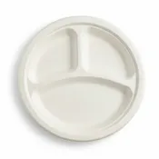10" Disposable 3-Compartment Bagasse Plates