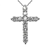 11 Stone Round Shared prong Set "Airline" Style Diamond Cross Pendant on 18" Cable Link Chain Diamond .16cttw