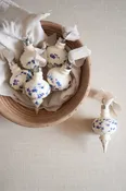 Beige Hand-Painted Ceramic Ornament with Forget Me Not — Seniman Calligraphy - Los Angeles Calligrapher