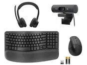 Logitech Ergonomic Bundle - Wave Keys Keyboard, Lift Vertical Mouse, Brio 505 Webcam, & Zone 305 Headset - TEAMS Version