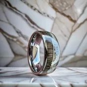 8 mm Tungsten with Antler and Zebra Wood #1049