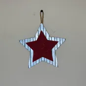 6 1/2" Red Wood & Metal Hanging Star