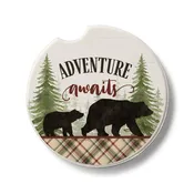 Adventure Awaits Single Absorbent Stone Coaster for Vehicle Cup Holder 2.6” Diameter Manufactured in The USA