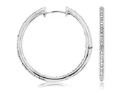 14K White Gold Diamond Micro Pave Diamond Inside Out Hoops