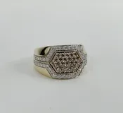 10k Yellow Gold 1.19ct Natural Diamond Mens Pave Hexagonal Cluster Ring