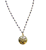 Amethyst  Floral Locket with Amethyst Beaded Chain Necklace