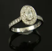 Oval Halo Engagement Ring with Pave in 14k White Gold