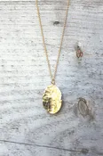 14K Yellow Gold Hammered Oval Pendant