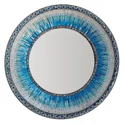 Decorative Wall Mirror Mosaic 24" Round Handcrafted Wall Art in Shades of Ocean Blue & Aqua Colorful Glass Tile