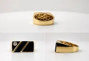 14K, Black onyx and natural diamond men's ring.