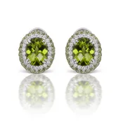 18K White Gold Peridot & Diamond Halo Earrings – 8.06 Carats Total Gemstone Weight
