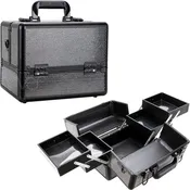 VER Beauty Black Crystal Aluminum Makeup Train Case with Dual Extendable Trays & Key Locks