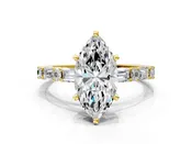 14K Yellow Gold 4.04 Carat F VS1 Marquise Diamond Solitaire with Side Baguettes and Channel Set Band