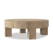 Abaso Round Coffee Table - Whitewash Rustic Wormwood Oak