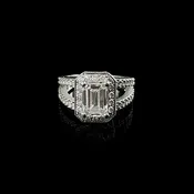 14K White Gold Emerald-Cut Diamond Halo Ring — Trésor