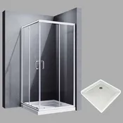 SUNNY SHOWER 1/4 inch Corner Square Shower Enclosure with Double Sliding Doors and White Square Base, Chrome Finish
