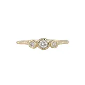 14k Gold Textured Band with Three Diamonds Ring