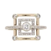 14K Gold Two Tone Geometric Square Ring