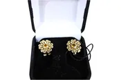 14K Gold Filigree Flower Clip Earrings with Citrine Center Stone
