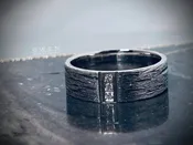 CUSTOM BLACK RHODIUM WHITE GOLD WEDDING BAND WITH THREE ROUND BRILLIANT CUT DIAMONDS — Owen Jewelry Design