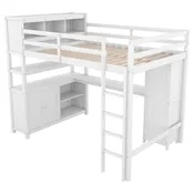 Hochbett aus Holz mit Schrank und Bücherregal