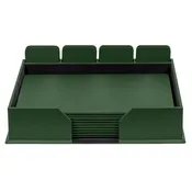 10 Seat Dark Green Leatherette Conference Room Set w/ Square Coasters, 17 x 14 Size Pads
