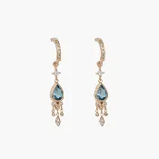 14k Diamond Hoops with Aquamarine Jellyfish Drop Earrings