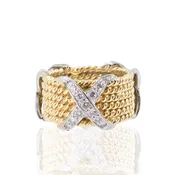 18K Yellow Gold | Schlumberger-Style 'X' Ring | Six-Row Band