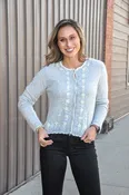 Daisy Embr Knit Cardigan in Heather Grey