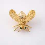 Gold Bee Pin with Emerald Eyes