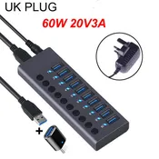 10-Port USB 3.0 Hub, 5Gbps Data Transfer Docking Station with 60W Power