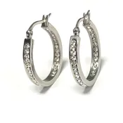 Hoop Earrings Inside & Out Swarovski Crystals Round 1.0 inch Stainless Steel