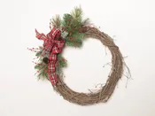 Christmas - Grapevine Wreath with Red Plaid Ribbon