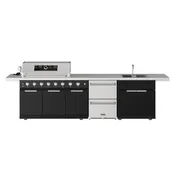10 ft. Outdoor Kitchen Island Gas Grill with Side Burner, Sink & Undercounter Double Drawer Freezer in Black