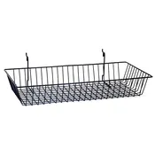 Basket 24″w x 12″d x 4″h fits slatwall and grid and pegboard  – black