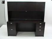 Espresso Double pedestal Credenza With Hutch